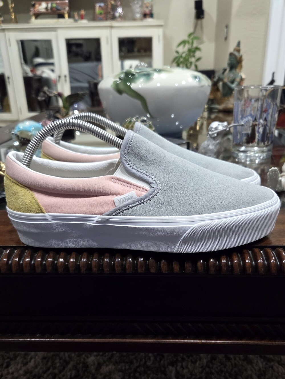 Vans Slip-On Pastel Suede & Canvas Sneaker - Light Gray, Pink & Yellow